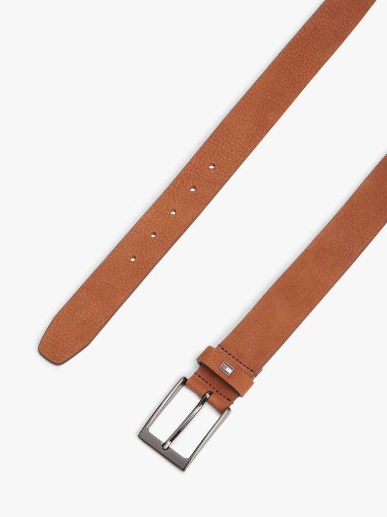 Brown Enamel Flag Rectangular Buckle Leather Belt  Men
