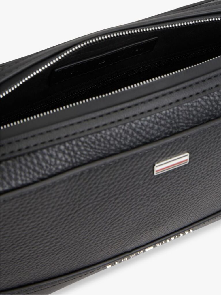 Black Signature Tape Plaque Crossbody Reporter Bag  Men