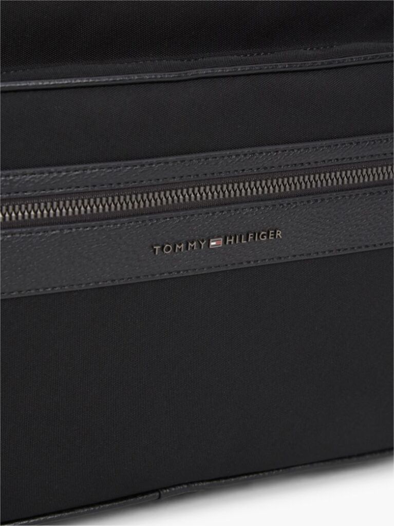 Negru Geanta Crossbody Messenger Cu Logo Si Textura Mixta  Barbati
