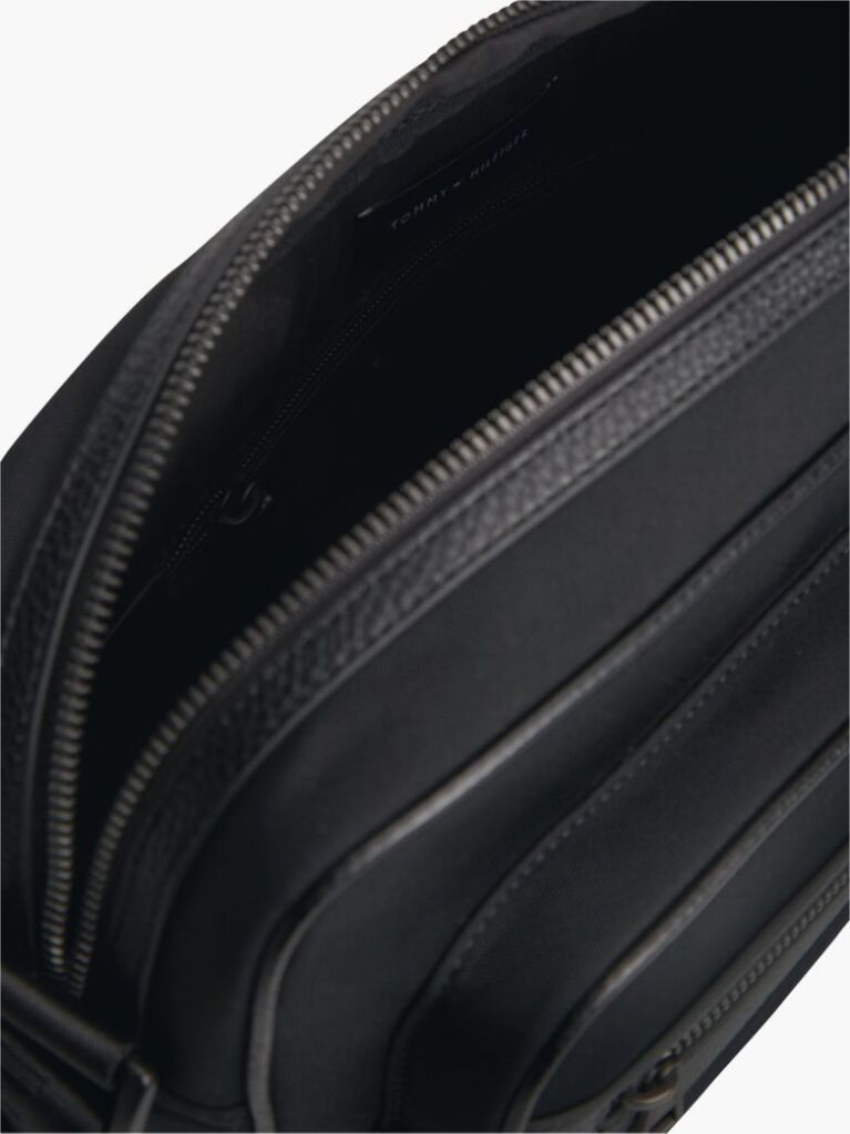 Negru Geanta Crossbody Messenger Cu Logo Si Textura Mixta  Barbati