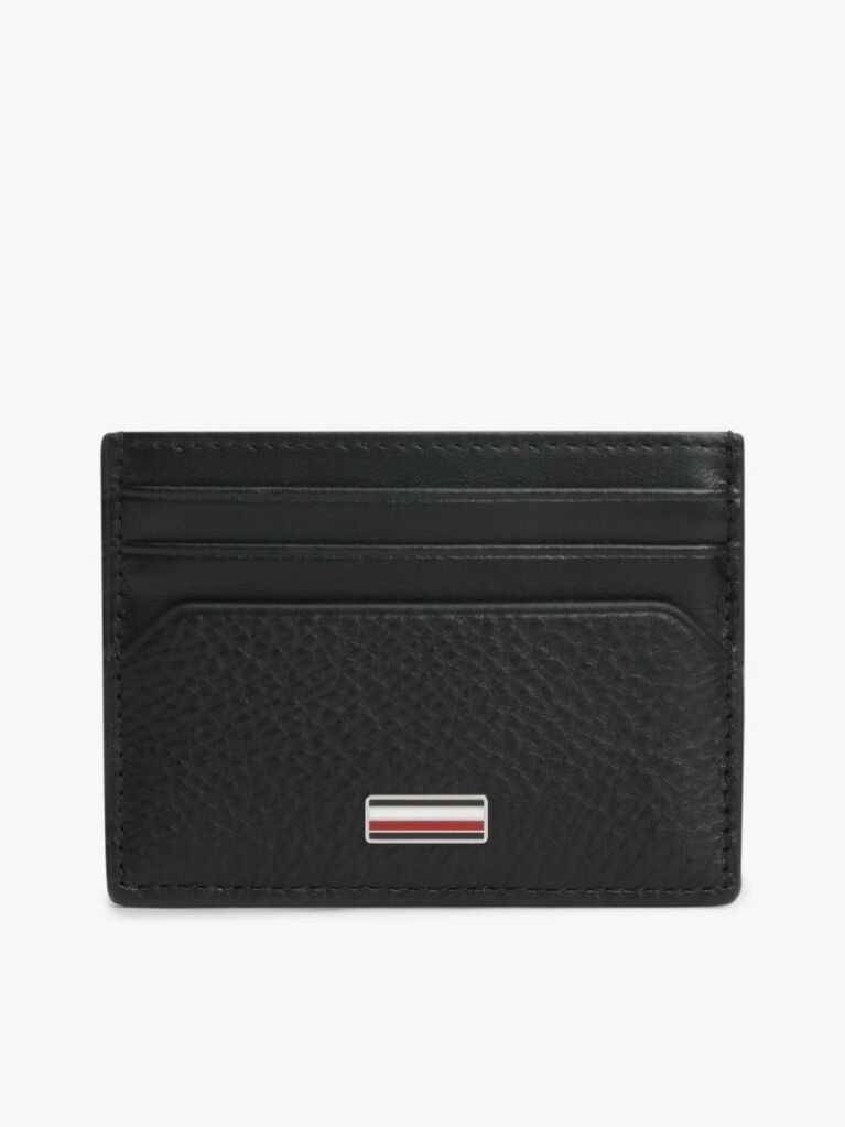 Black Leather Signature Plaque Card Holder  Men