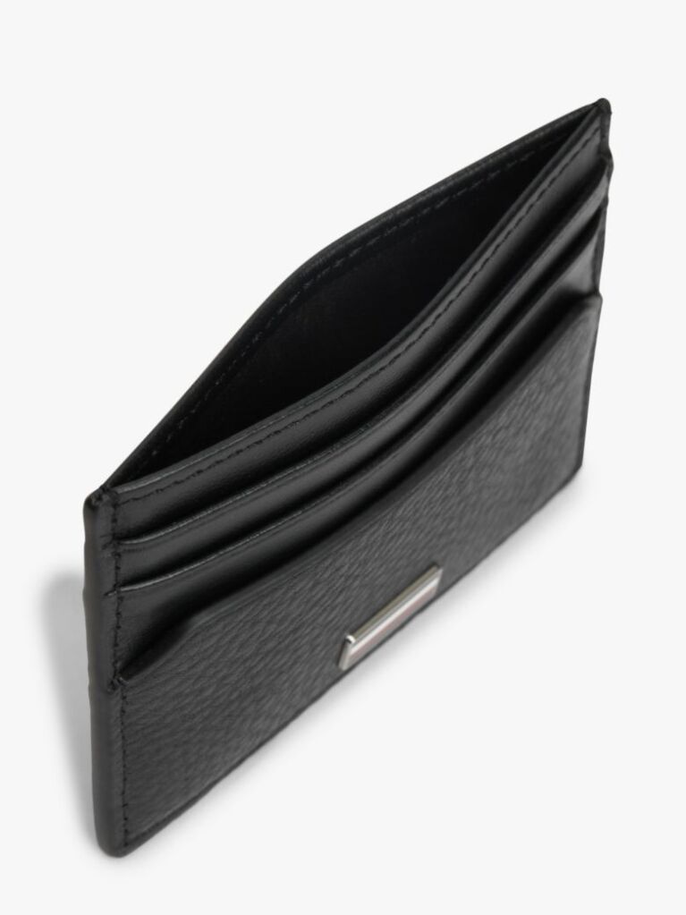 Black Leather Signature Plaque Card Holder  Men