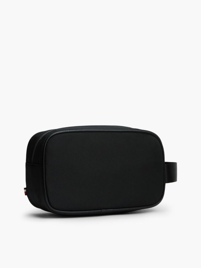 Black Logo Mixed Texture Washbag  Men