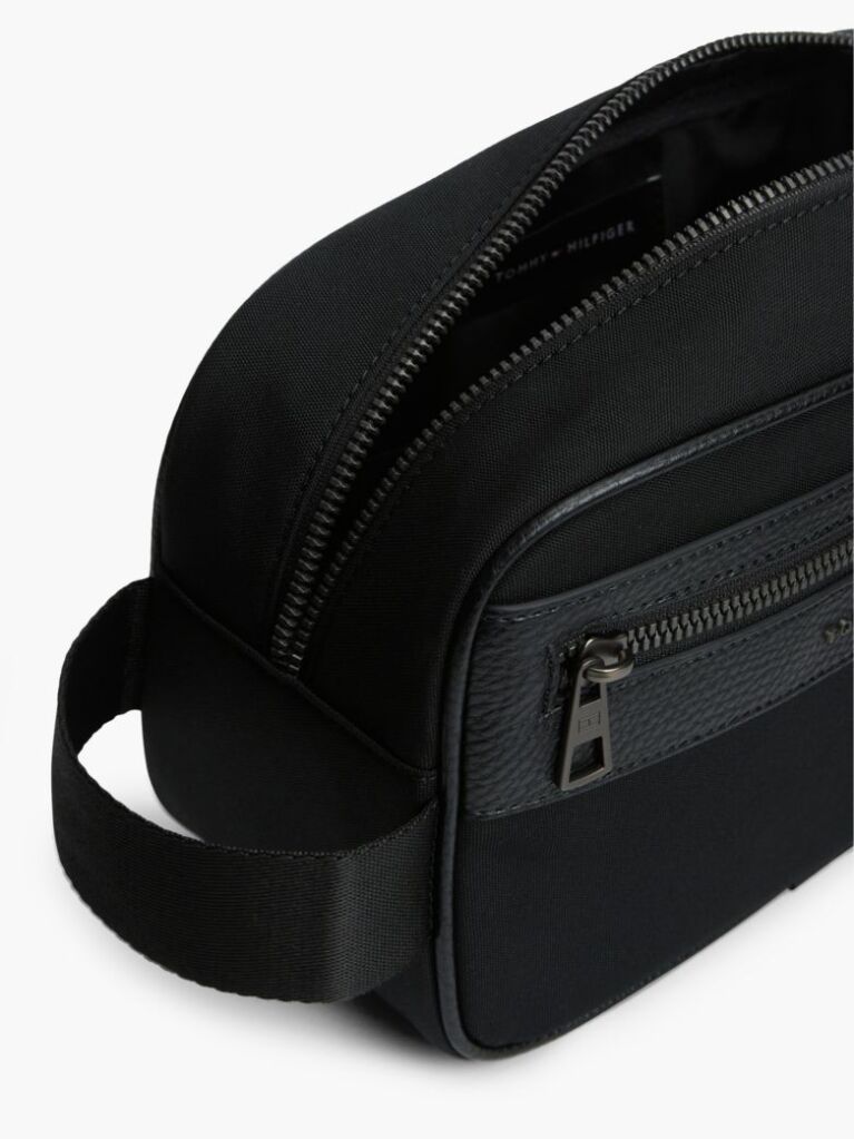 Black Logo Mixed Texture Washbag  Men