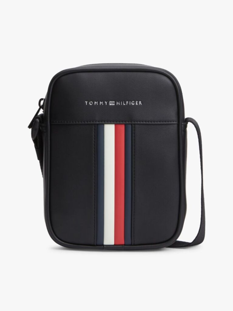 Black Signature Tape Crossbody Reporter Bag  Men