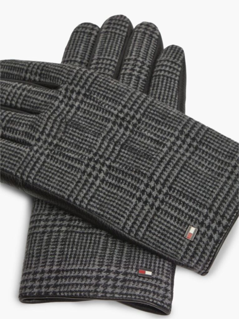 Black Mixed Texture Button Cuff Gloves  Men