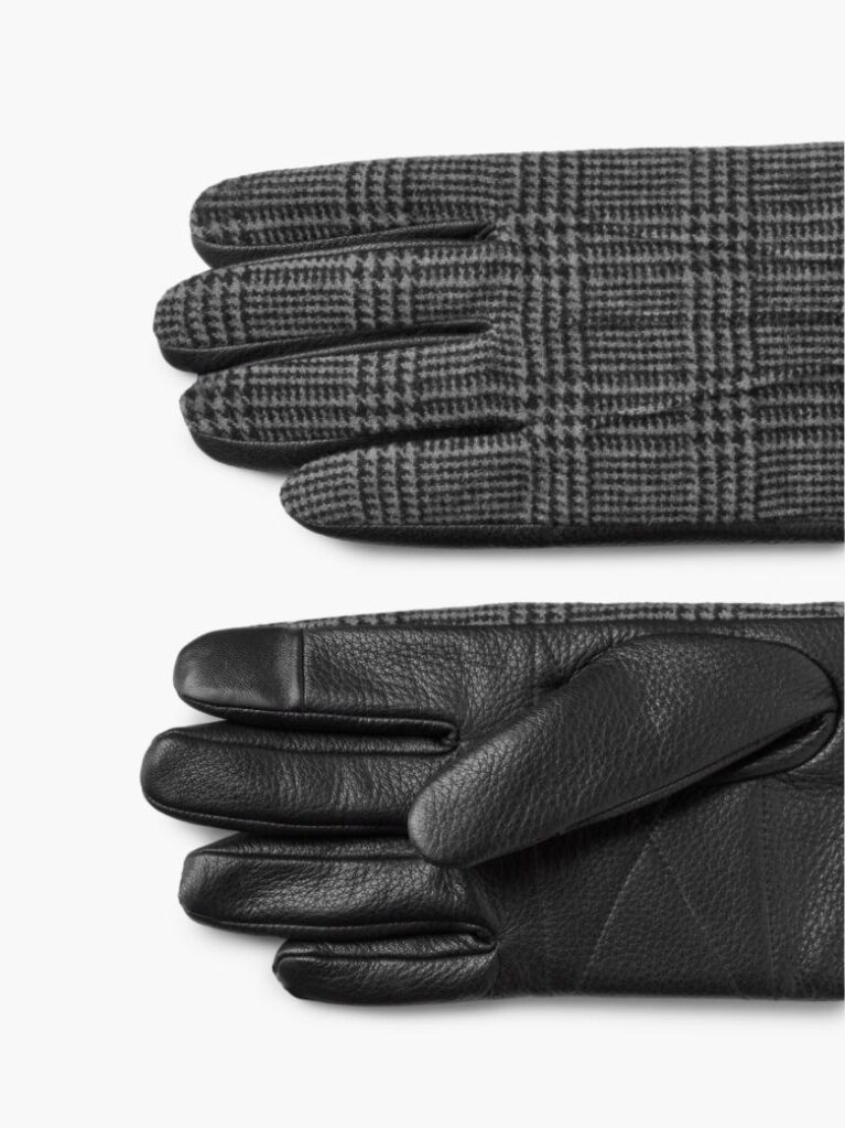 Black Mixed Texture Button Cuff Gloves  Men