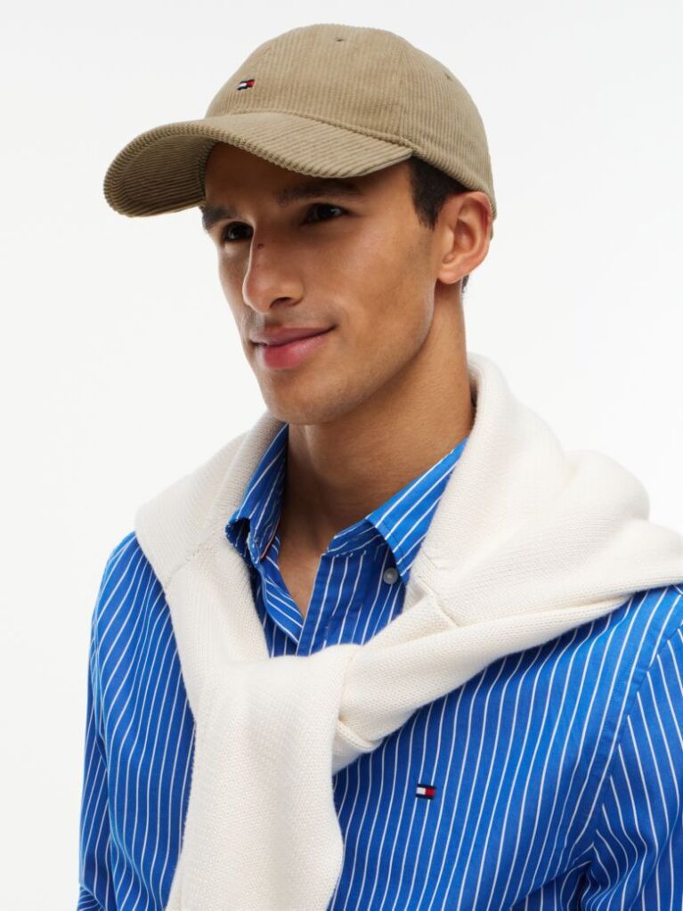 Beige Hilfiger Flag Corduroy Baseball Cap  Men