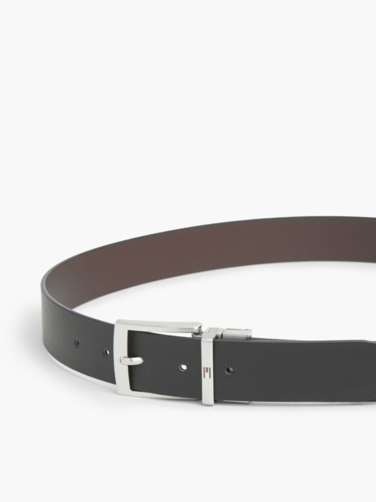 Negru Curea Din Piele Reversibila Cu Catarama Patrata  Barbati
