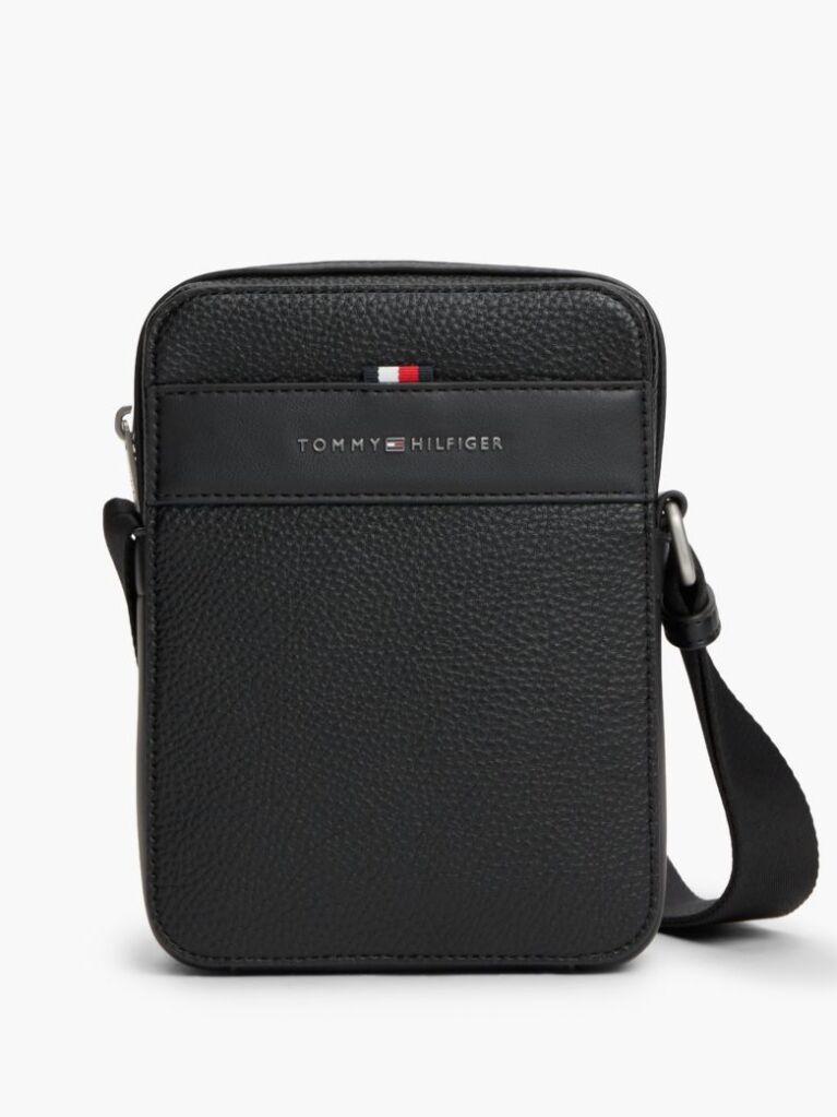 Negru Geanta Crossbody Reporter Cu Logo Metalic Si Textura  Barbati