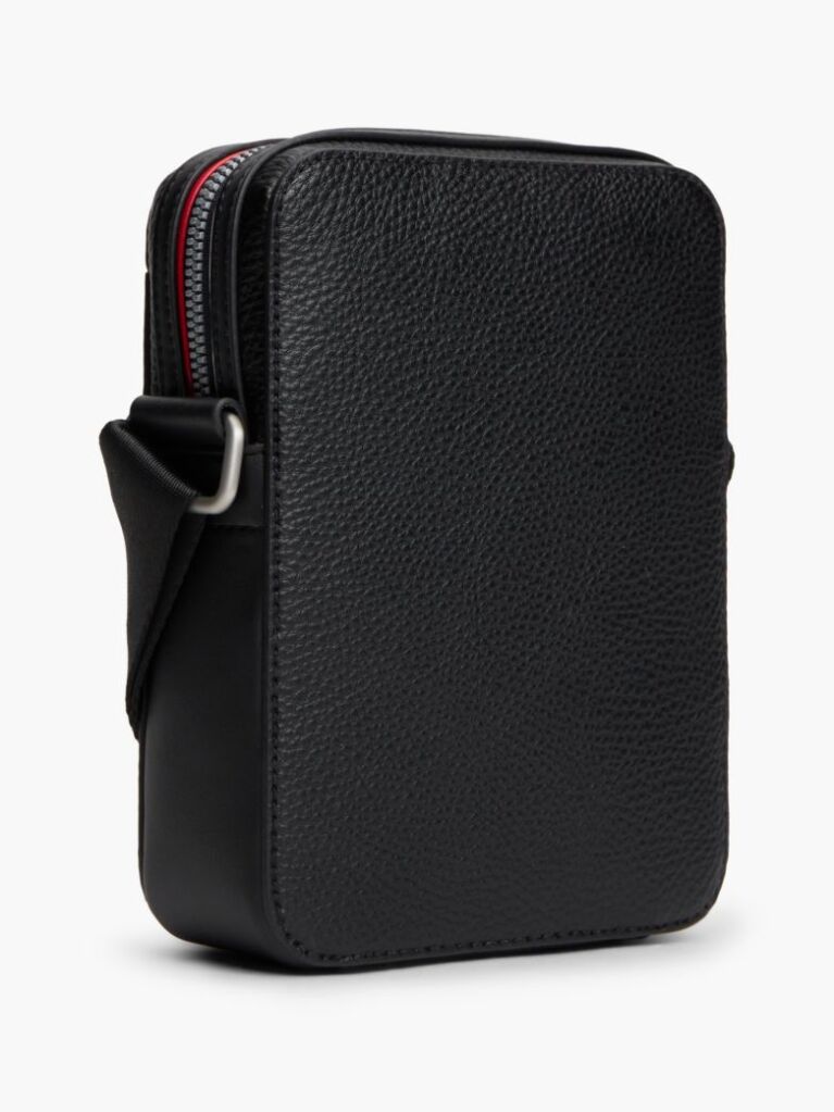 Negru Geanta Crossbody Reporter Cu Logo Metalic Si Textura  Barbati
