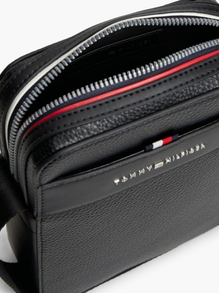 Negru Geanta Crossbody Reporter Cu Logo Metalic Si Textura  Barbati