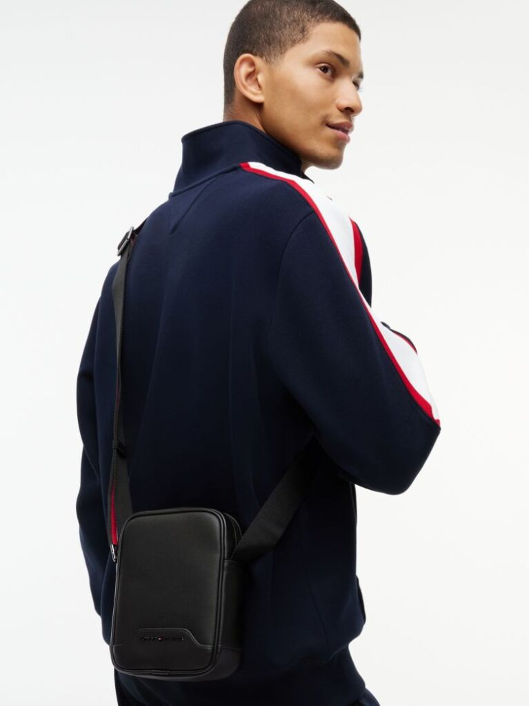 Negru Geanta Crossbody Reporter Cu Dunga Global  Barbati