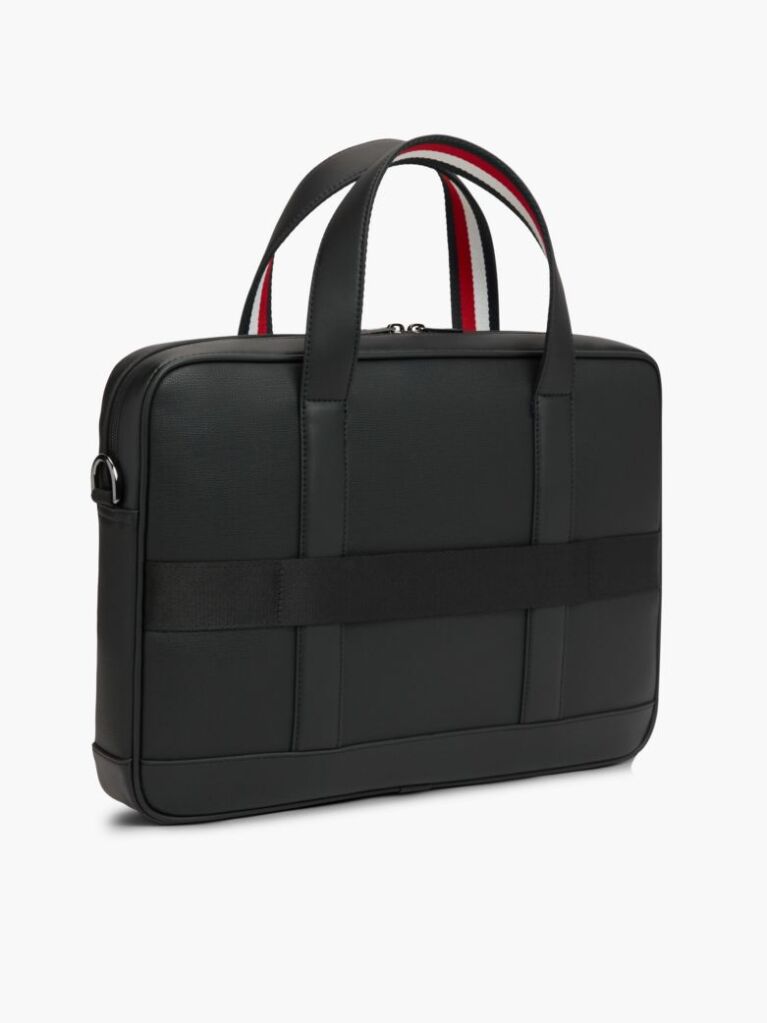 Black Textured Global Stripe Laptop Bag  Men