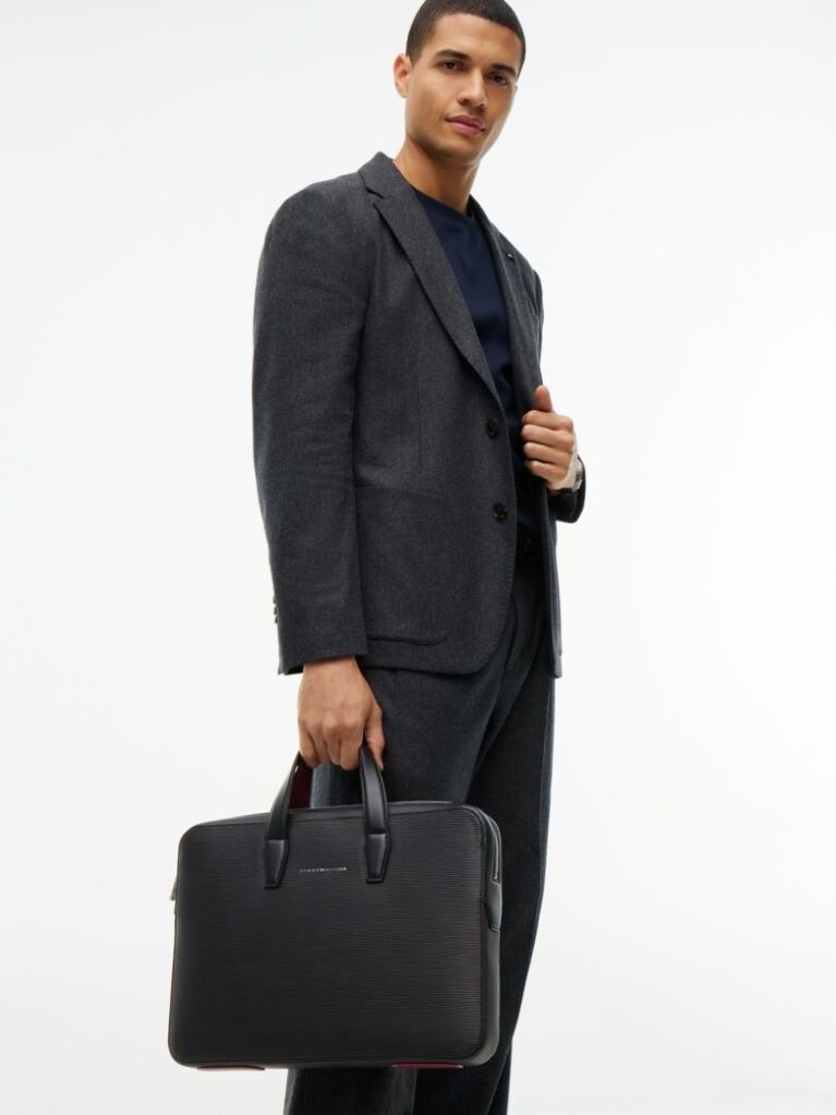 Black TH Business Textured Laptop Bag  Men