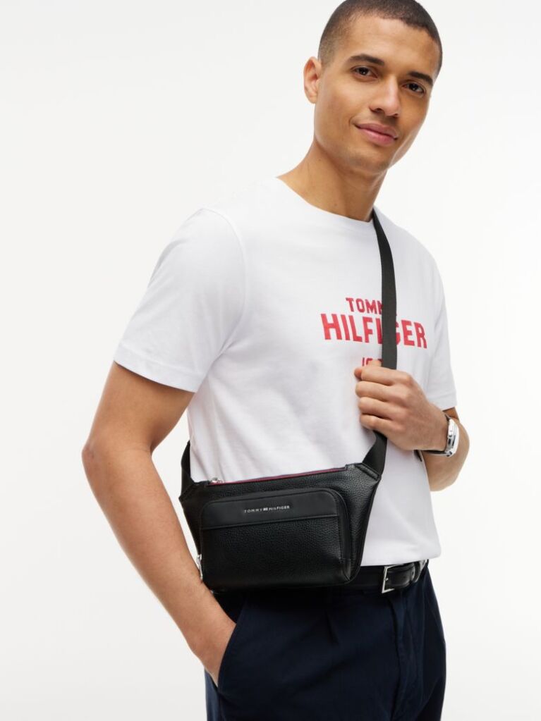 Negru Borseta Crossbody Cu Logo Metalic  Barbati