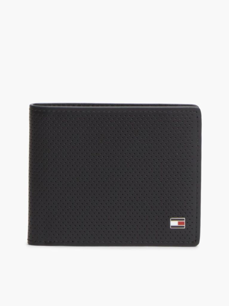 Negru Portofel Perforat Bifold Din Piele  Barbati