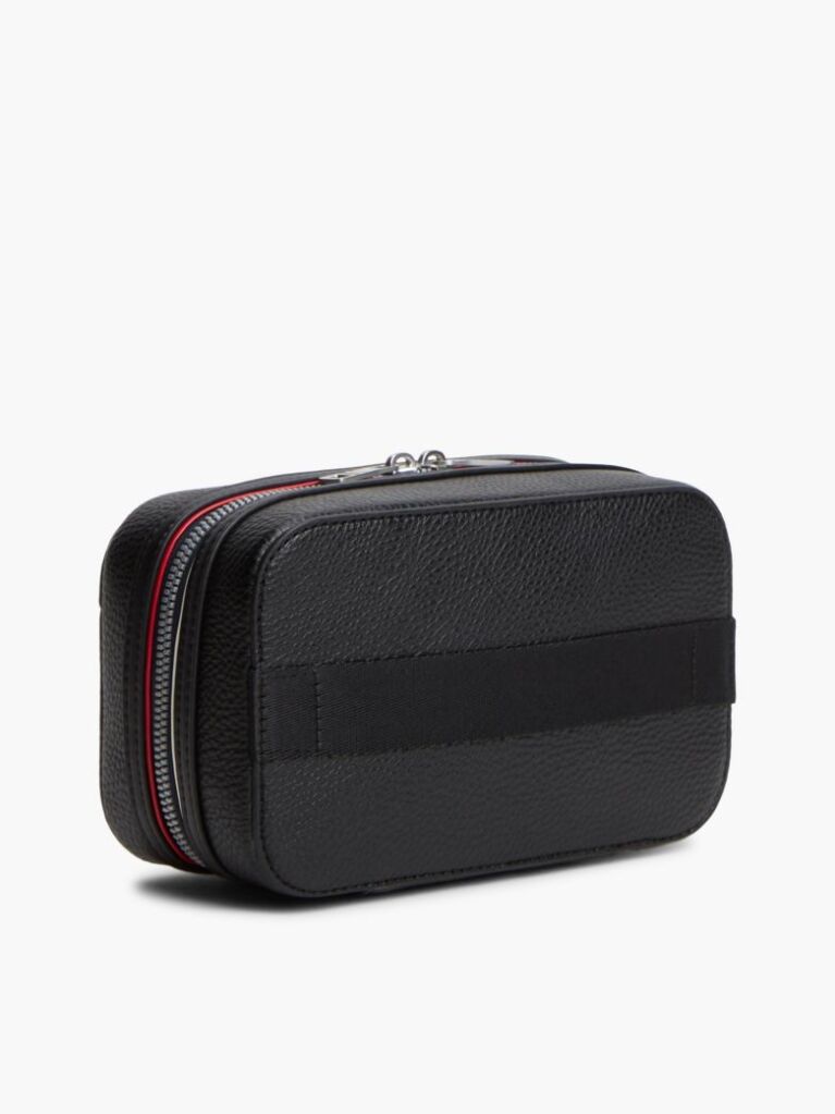 Black Metal Logo Pebble Grain Washbag  Men