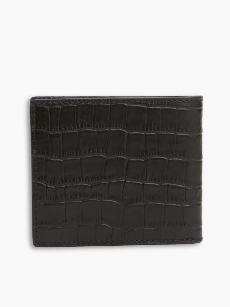 Black Croco-Print Leather Metallic Logo Bifold Wallet  Men