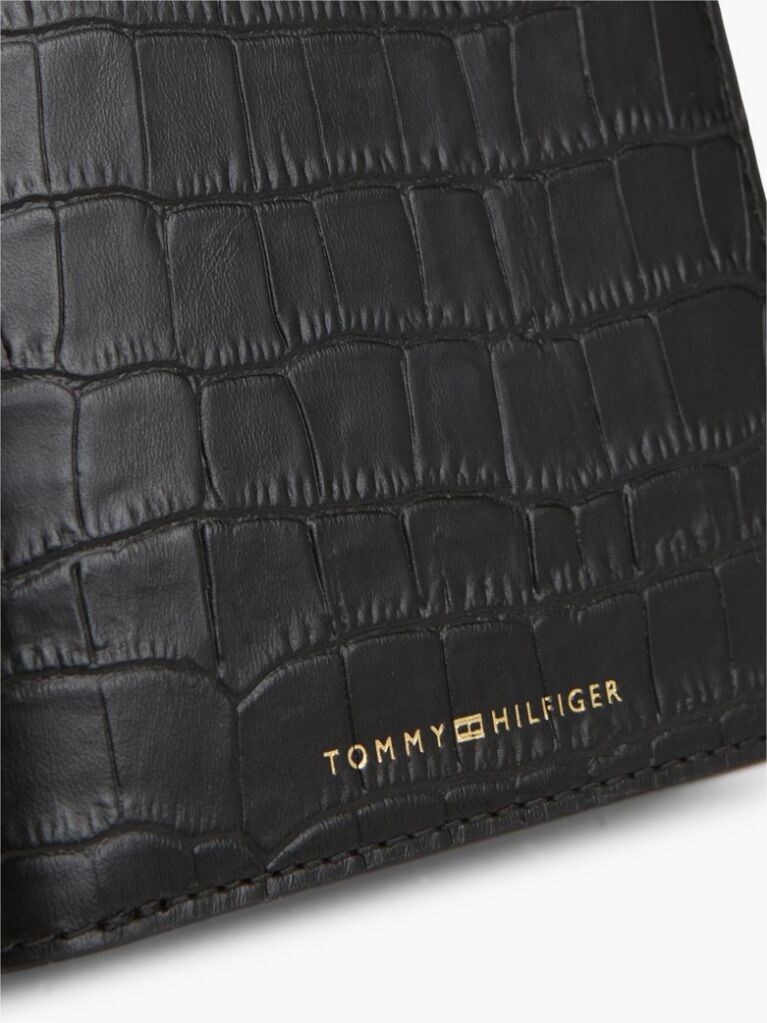 Black Croco-Print Leather Metallic Logo Bifold Wallet  Men