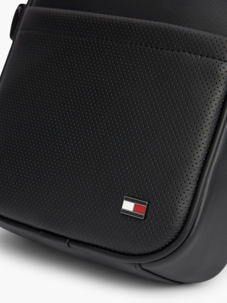 Negru Geanta Crossbody Reporter Perforat Cu Steag  Barbati
