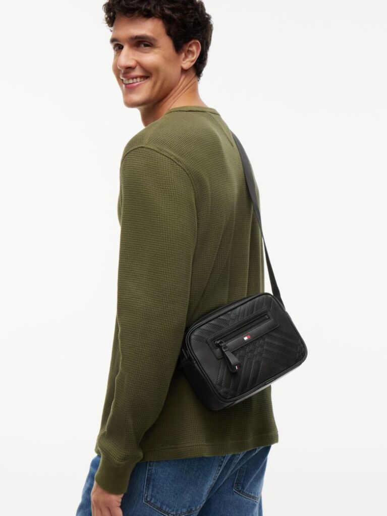 Negru Geanta Crossbody Camera Corporate Cu Steag  Barbati
