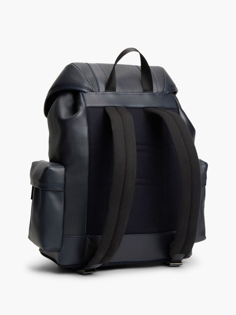 Blue Leather Global Stripe Buckle Flap Backpack  Men