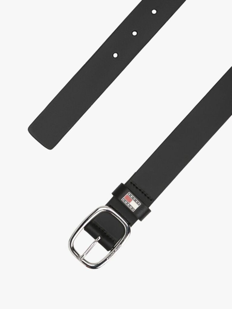 Black Oval Buckle Leather Belt  Women