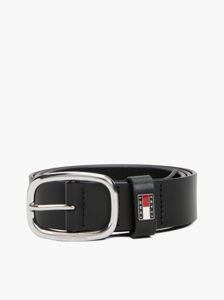 Black Oval Buckle Leather Belt  Women