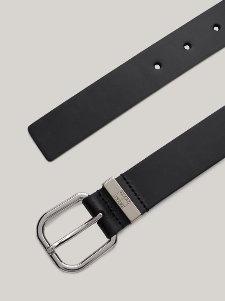 Black City Debossed Logo Leather Belt  Women