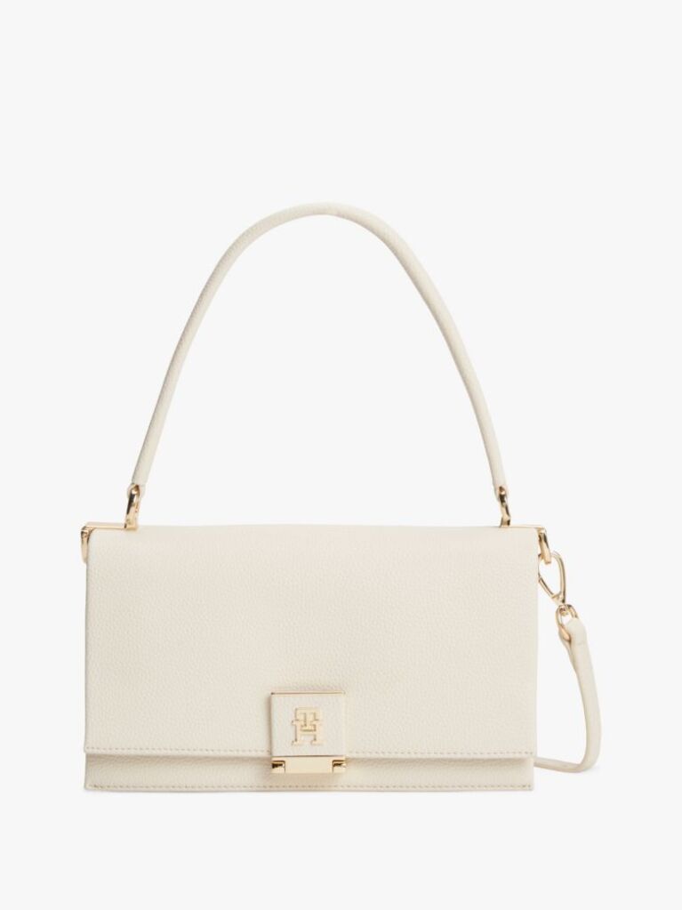 Bej Geanta Crossbody Cu Clapeta Si Monograma Th  Femei