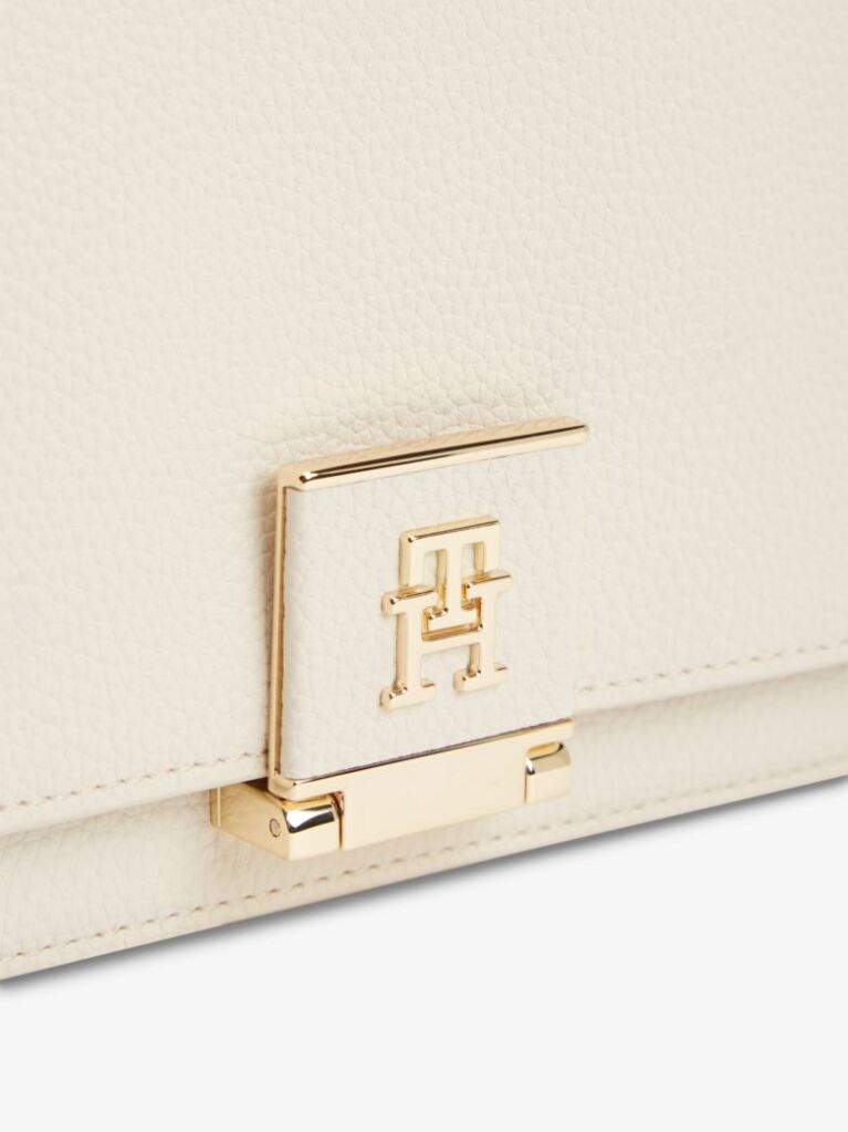 Bej Geanta Crossbody Cu Clapeta Si Monograma Th  Femei