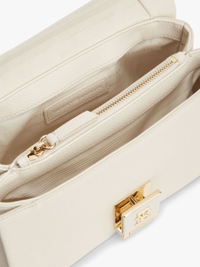 Bej Geanta Crossbody Cu Clapeta Si Monograma Th  Femei