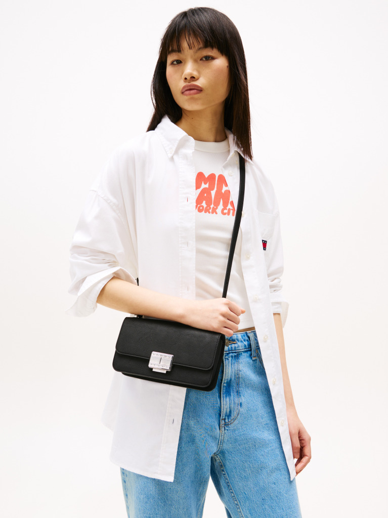 Negru Geanta Crossbody Cu Clapeta Si Placa Logo  Femei