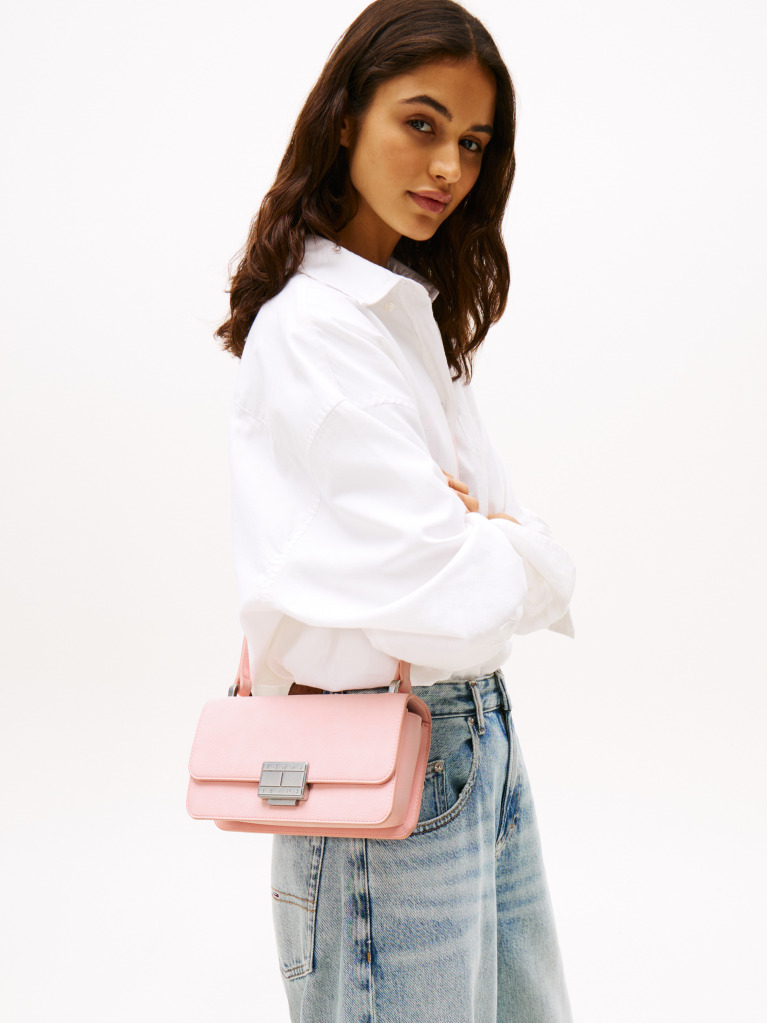Roz Geanta Crossbody Cu Clapeta Si Placa Logo  Femei