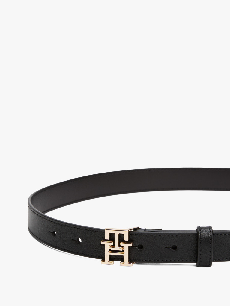 Black Modern TH Monogram Buckle Leather Belt  Women