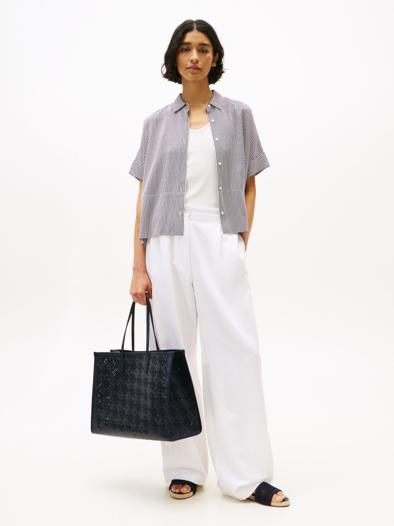 Blue Geanta Tote City Cu Monograma TH  Femei