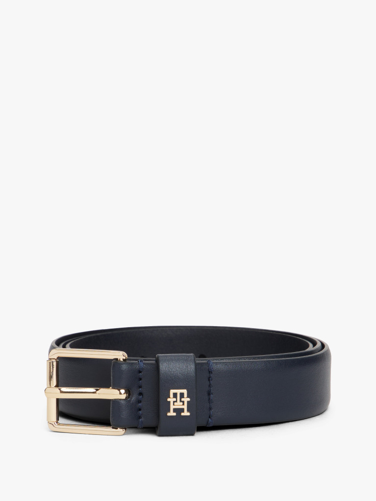 Blue TH Monogram Square Buckle Leather Belt  Women