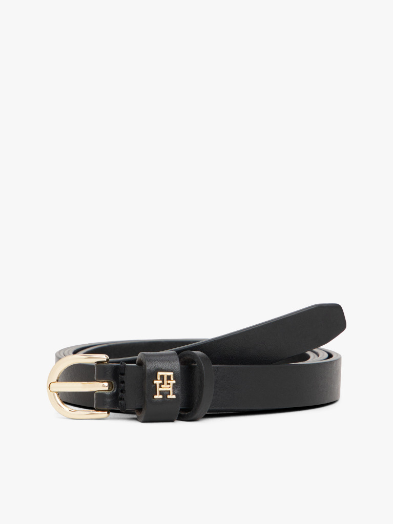 Black Essential TH Monogram Leather Belt  Women