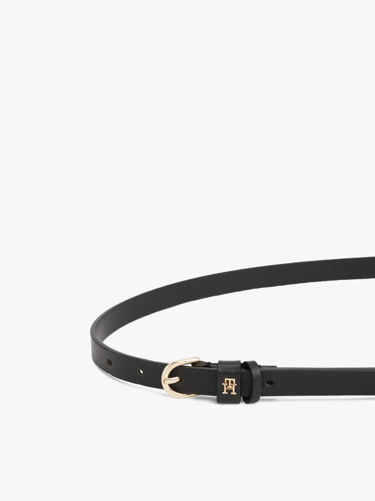 Black Essential TH Monogram Leather Belt  Women