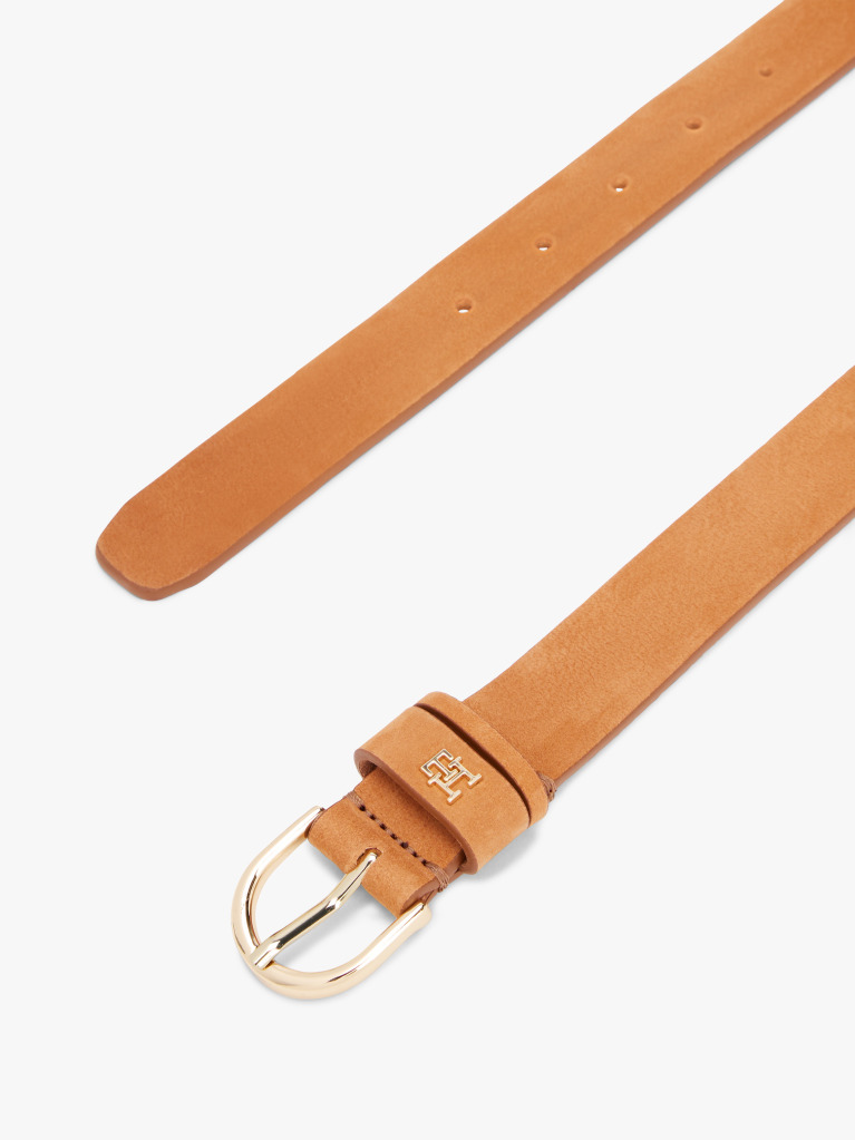 Brown Essential TH Monogram Plaque Leather Belt  Women