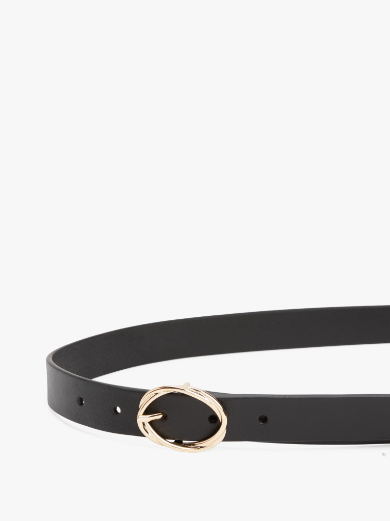 Black Chic Twist Buckle Leather Belt  Women