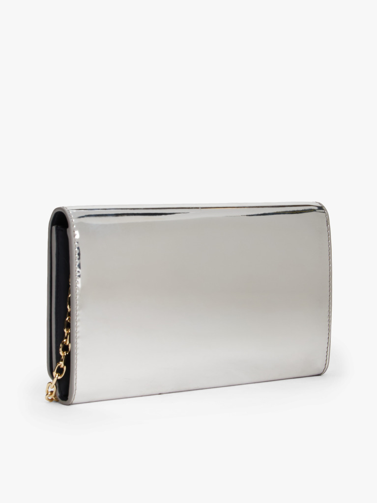 Silver Hilfiger Icon Metallic Chain Strap Clutch  Women