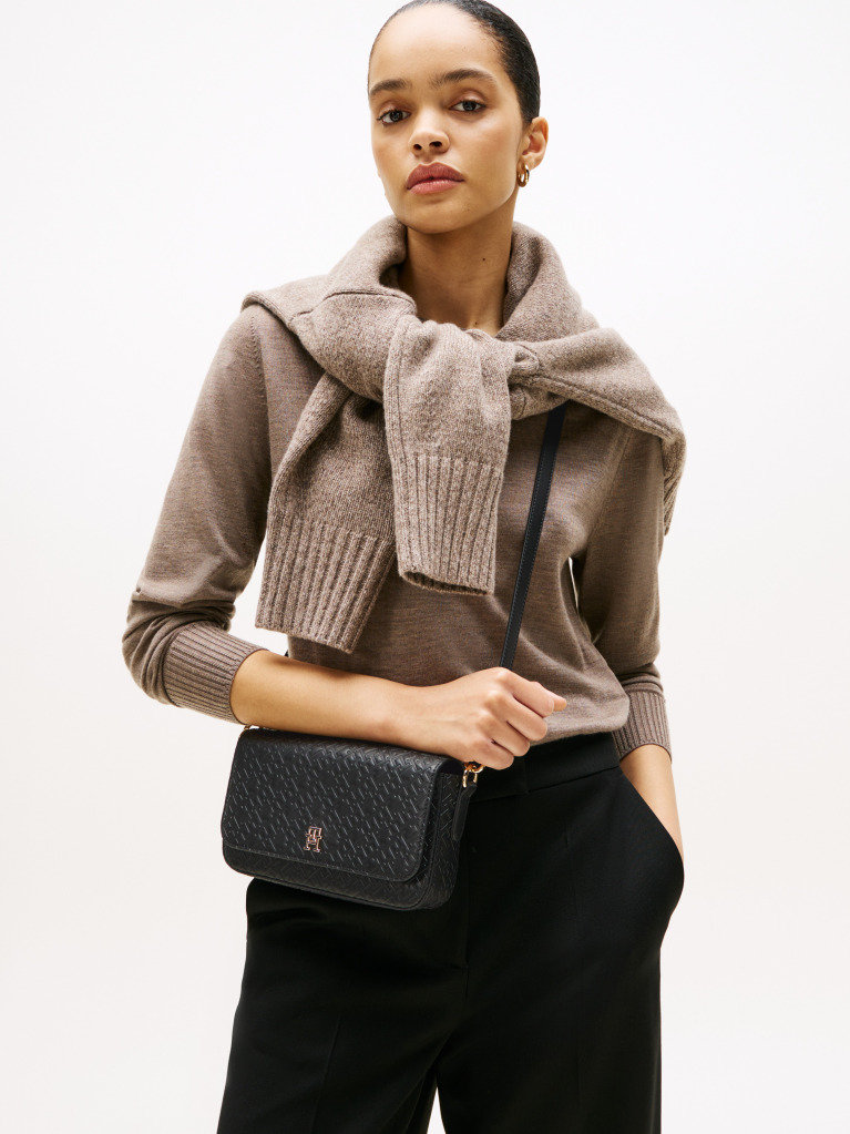 Black Hilfiger Icon Embossed Logo Crossbody Bag  Women