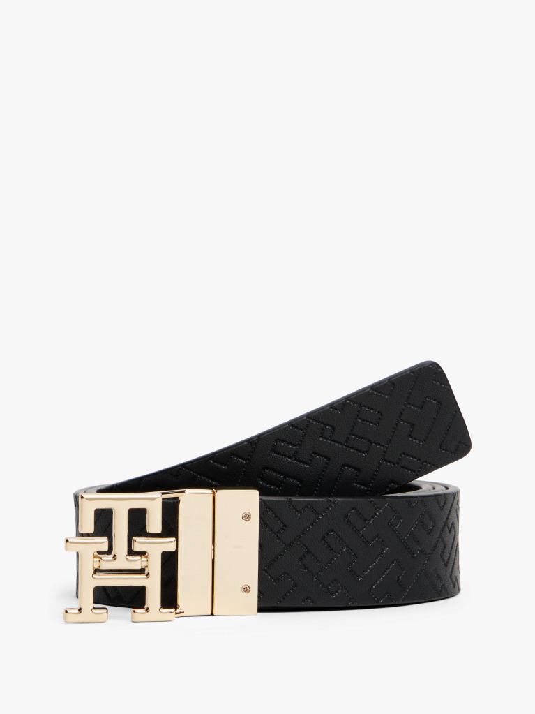 Negru TH Monogram Curea Din Piele Reversibila  Femei