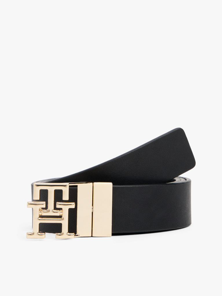 Negru TH Monogram Curea Din Piele Reversibila  Femei