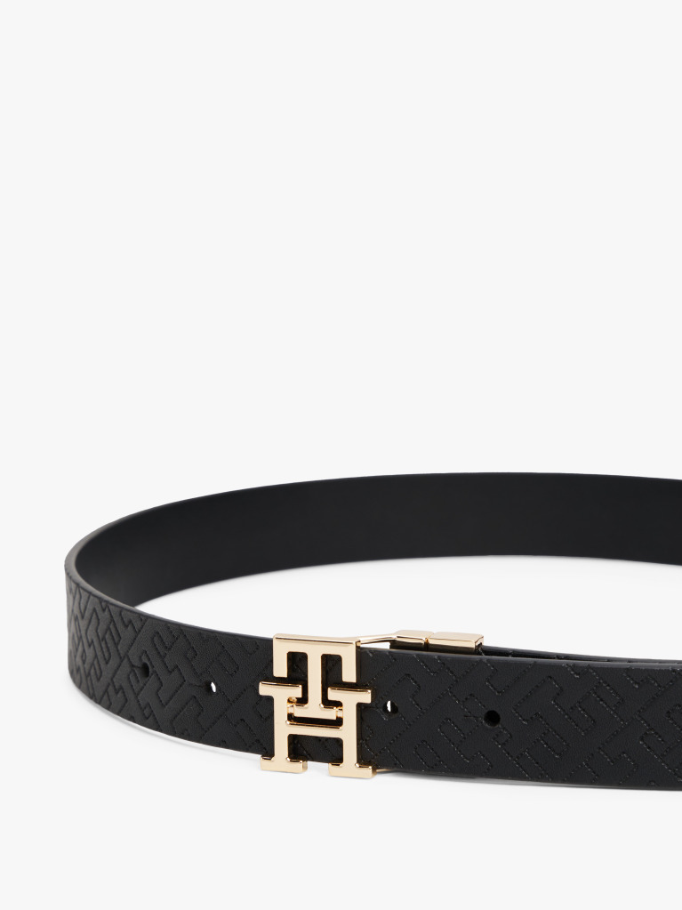Negru TH Monogram Curea Din Piele Reversibila  Femei
