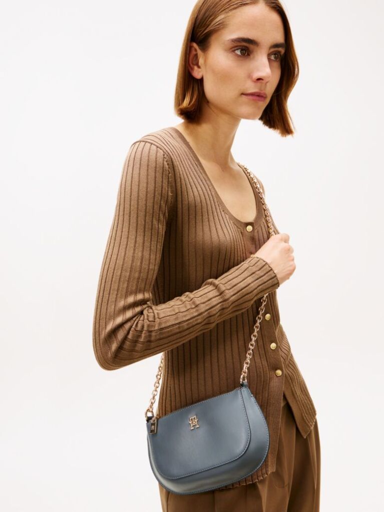 Gri TH Monogram Geanta Crossbody Cu Curea Tip Lant   Femei