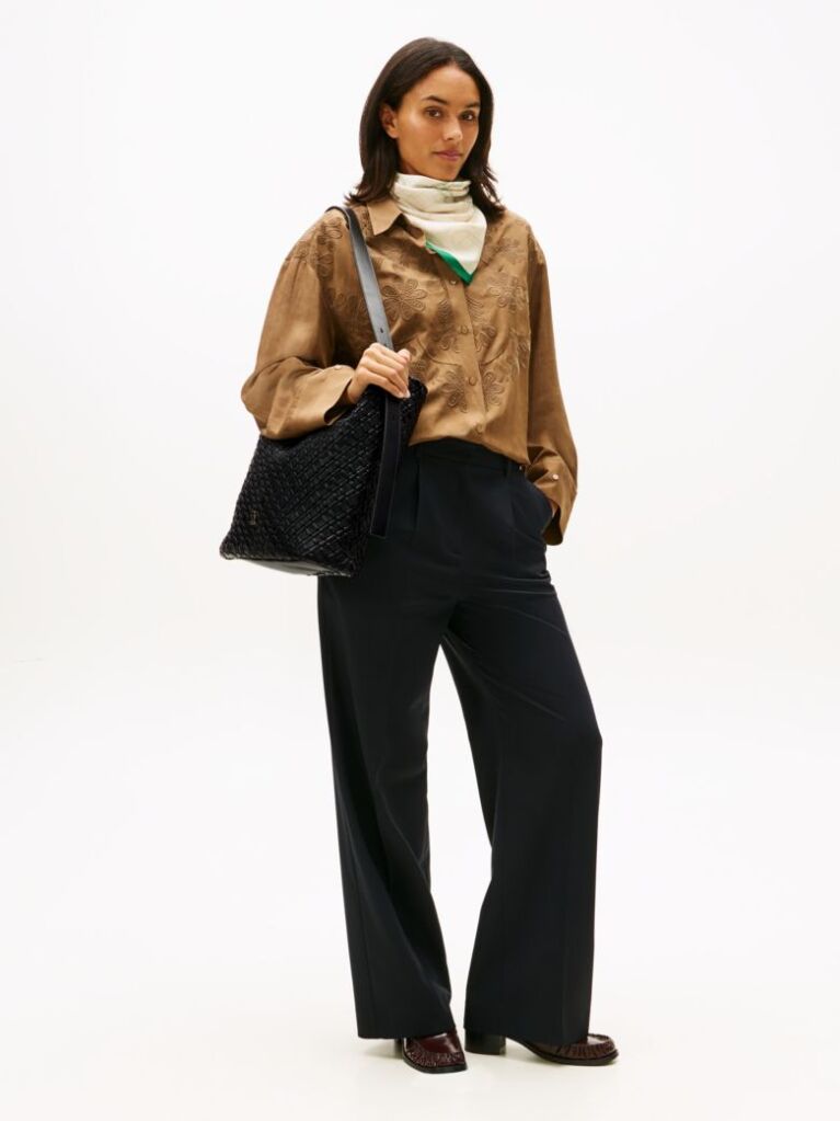 Negru TH Monogram Geanta Hobo Impletita  Femei