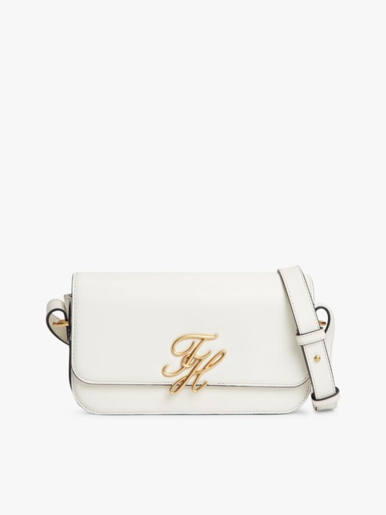 Alb Geanta Crossbody Din Piele Cu Clapa Si Placa Cu Logo  Femei